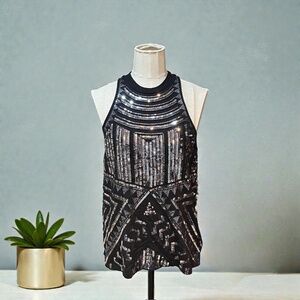 Express NWT Sequin Halter Tank Top Black Silver